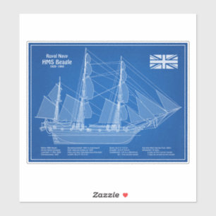 Pegatina HMS Beagle Tall Ship - Ship Blueprint ABD