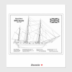 Pegatina HMS Beagle Tall Ship - Ship Blueprint BD