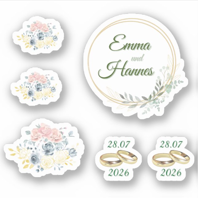 Pegatina Hochzeitsstickers mit Blumenmotiv (Anverso)