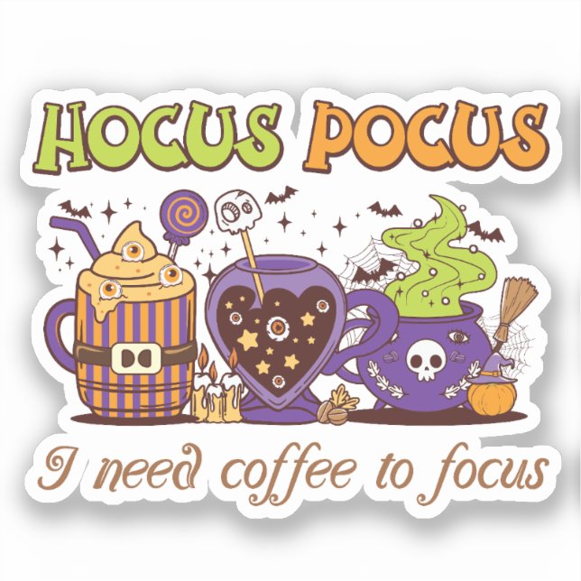 Pegatina Hocus Pocus - Necesito Café Para Enfocarme (Anverso)