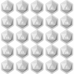 Pegatina Hoja de 25 dados D20 de texto personalizado   Plan