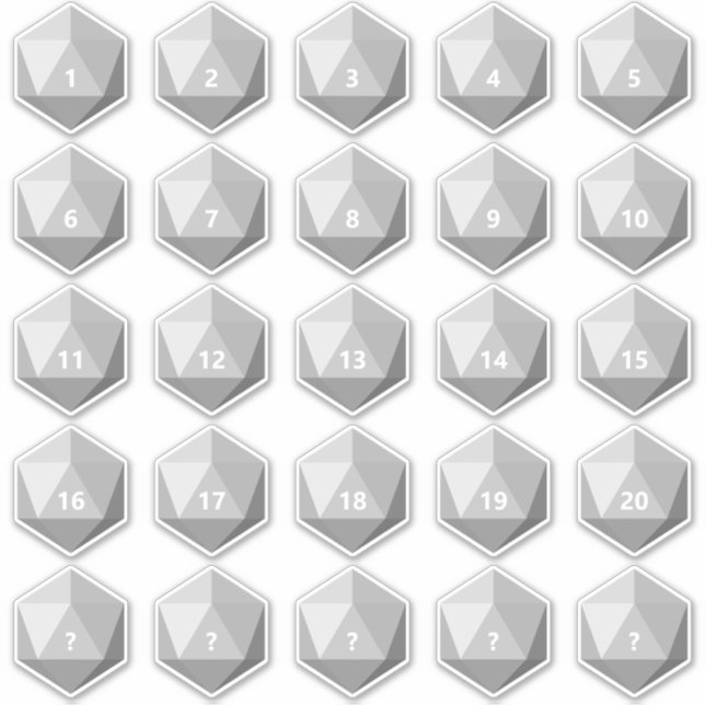 Pegatina Hoja de 25 dados D20 de texto personalizado | Plan (Anverso)