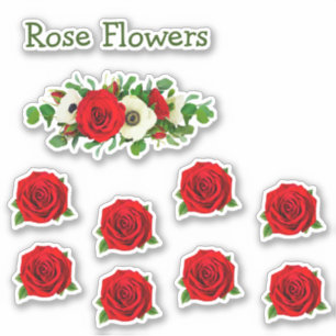 Pegatina Hoja de las flores del rosa rojo