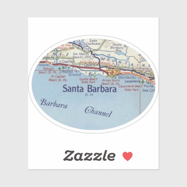 Pegatina Hoja de ruta de época de Santa Barbara CA (Hoja)