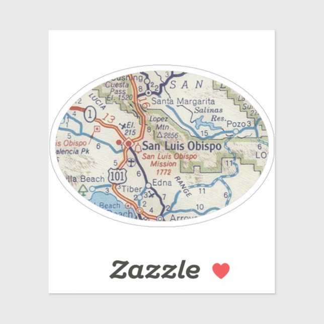 Pegatina Hoja de ruta de San Luis Obispo CA (Hoja)