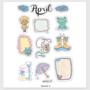 Pegatina Hoja de Stickers de Abril – Días Lluviosos