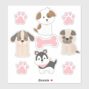 Pegatina Hoja de Stickers de Cachorro Rosa