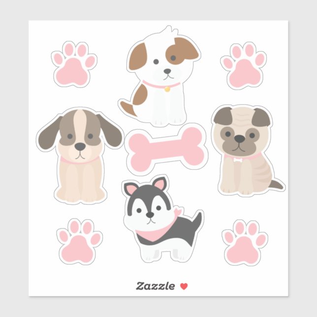 Pegatina Hoja de Stickers de Cachorro Rosa (Hoja)
