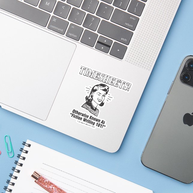 Pegatina Hojas de hora: Escritura de ficción 101 (Ordenado portátil con iPhone)