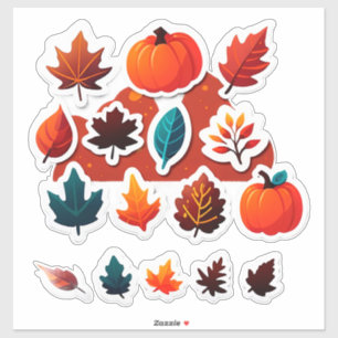 Pegatina Hojas de Otoño y Diseño de Calabaza para Manualida