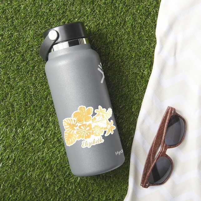 Pegatina Hojas florales tropicales de oro personalizadas (HydroFlask Insitu)