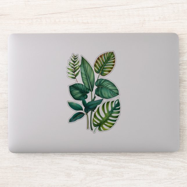 Pegatina Hojas tropicales de palm monstera verde y Verde az (Ordenador)