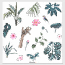 Hojas tropicales de palma azules, animales y plant