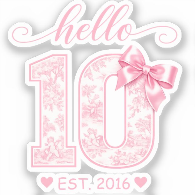Pegatina Hola 10 Cumpleaños | Rosa Hola 10 Año Personalizad (Anverso)