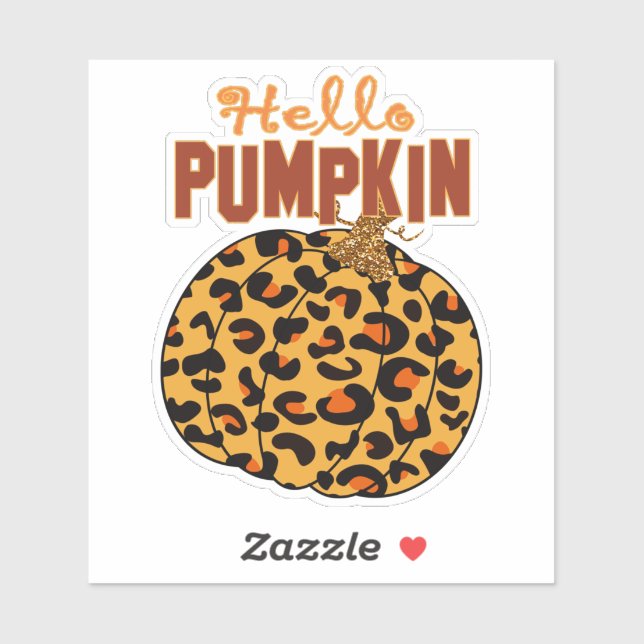 Pegatina Hola Calabaza - Impresión de leopardo otoñal (Hoja)