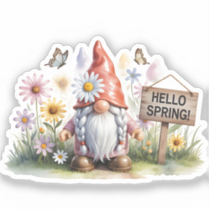 Pegatina Hola Gnomo de Jardín de Primavera: Gnomo Adorable