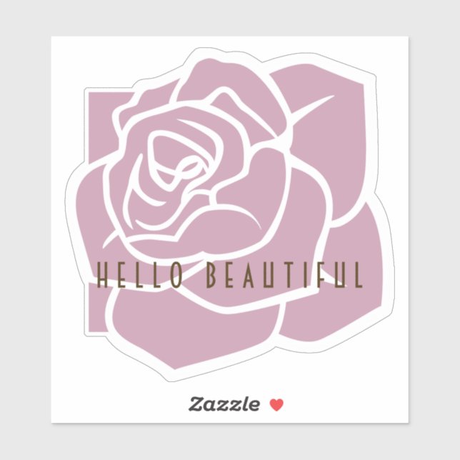 Pegatina Hola Hermoso - Rosa Rosa Floral Simple Moderna  (Hoja)