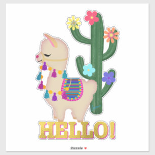 Pegatina ¡Hola! Llama y Cactus   Llama caprina