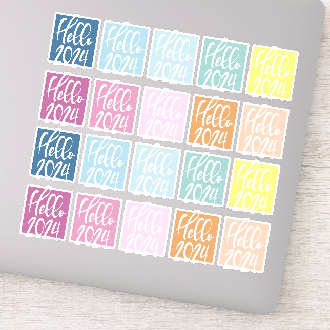Pegatina Hola Rectángulos de color completo 2024 (Detalle)