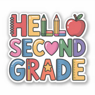 Pegatina Hola segundo grado curado de vuelta a la escuela