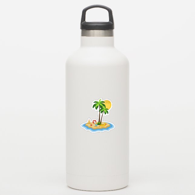 Pegatina Hola Verano Sol Retro Círculo Vintage Playa  (Botella de agua)