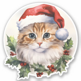 Pegatina Holly Berry Navidades Cute Gato En Santa Hat