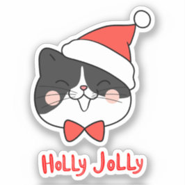 Pegatina Holly Jolly Cute Kawaii Santa Cat Navidades