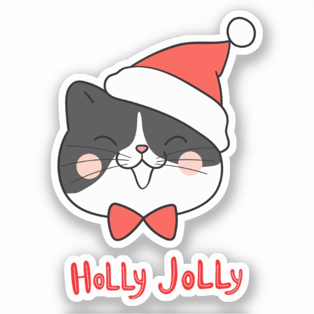 Pegatina Holly Jolly Cute Kawaii Santa Cat Navidades (Anverso)