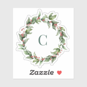 Pegatina Holly Wreath Monograma Feliz Navidad