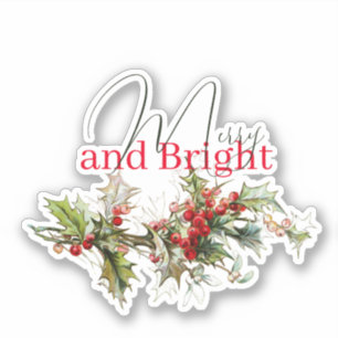 Pegatina Holly y bayas Merry y brillante