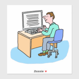 Pegatina Hombre blanco trabajando en una computadora