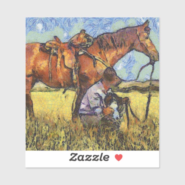 Pegatina Hombre, caballo y perro (Hoja)
