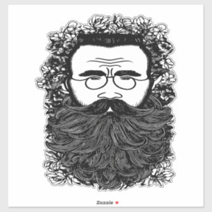 Pegatina Hombre caprichoso barba bigote flores arte