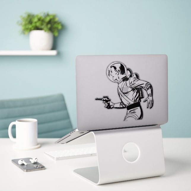 Pegatina Hombre con arma de fuego (Ordenado portátil  en el escritorio)