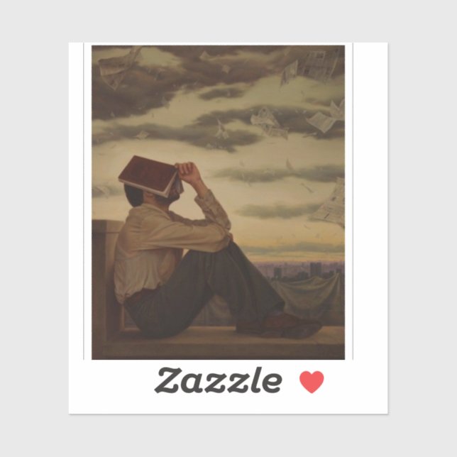 Pegatina Hombre con libro al atardecer (Hoja)