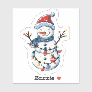 Pegatina Hombre de nieve alegre vestido para Navidades