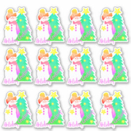 Pegatina Hombre De Nieve Con Rosa Y Verde