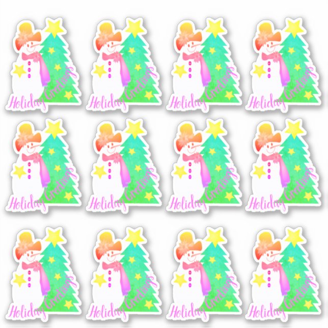 Pegatina Hombre De Nieve Con Rosa Y Verde (Anverso)