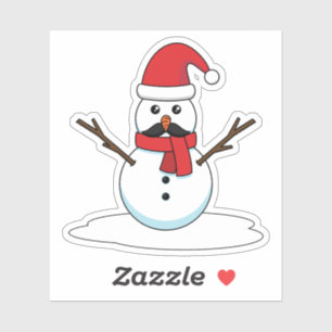 Pegatina Hombre de nieve gracioso con bigote y garrapata