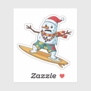 Pegatina Hombre de nieve surfista Navidad 2026 Deportes de