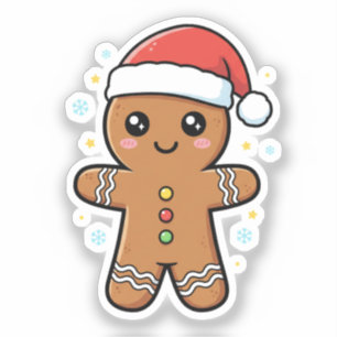 Pegatina Hombre de pan de jengibre con Navidades de Santa H