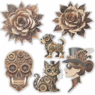 Pegatina Hombre mujer animales steampunk arte en papel