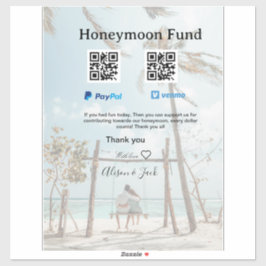 Pegatina Honeymoon fund venomo paypal donation Q R couple