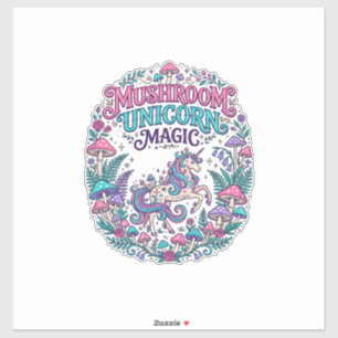 Pegatina Hongo Unicornio Magia Unicornio Colorido Arte POD
