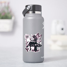 Pegatina Hongo y Flor de Hada Linda Negro y Rosa