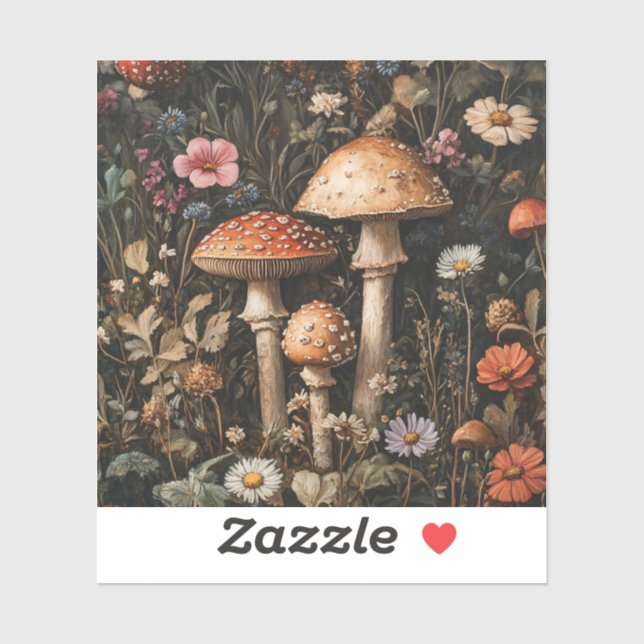 Pegatina Hongos caprichosos y flores silvestres botánico (Hoja)