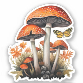 Pegatina Hongos del bosque otoñal naranja