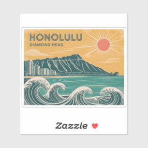 Pegatina Honolulu Diamond Head Oahu Waikiki Retro Minimal