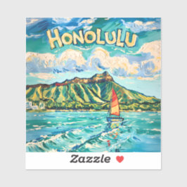 Pegatina Honolulu Hawái Paisaje Vintage de Viaje Van Gogh