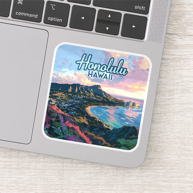 Pegatina Honolulu Hawaii Oahu Waikiki Beach Diamondhead (Detalle)